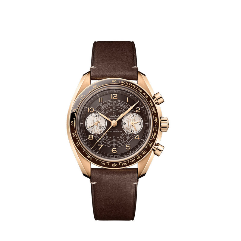 Montre Omega Speedmaster Chronoscope Chronographe manuel cadran marron bracelet en cuir de veau brun 43mm