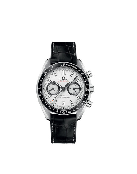 Montre Omega Speedmaster Racing Chronographe automatique cadran blanc bracelet en cuir d'alligator noir 44,25mm