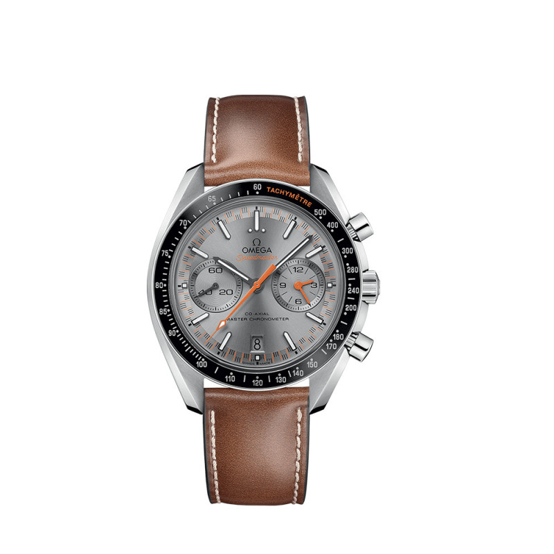 Montre Omega Speedmaster Racing Chronographe automatique cadran gris bracelet en cuir de veau brun 44,25mm