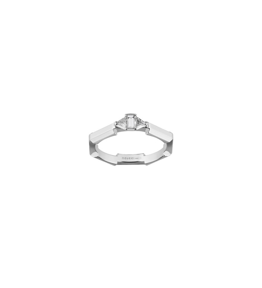 Bague Gucci solitaire Link To Love or gris 3 diamants baguette et triangles