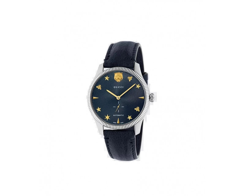 Montre Gucci G-Timeless 40mm quartz acier cadran guilloché bleu bracelet cuir