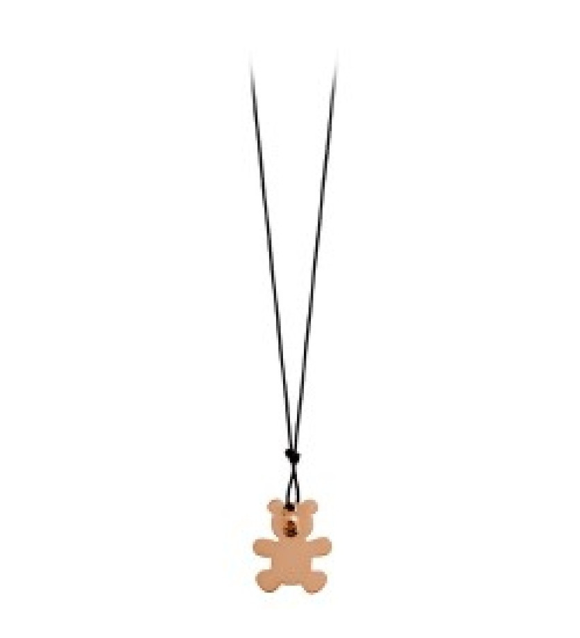 Collier Ginette NY Little Teddy Bear & Bead or rose sur soie