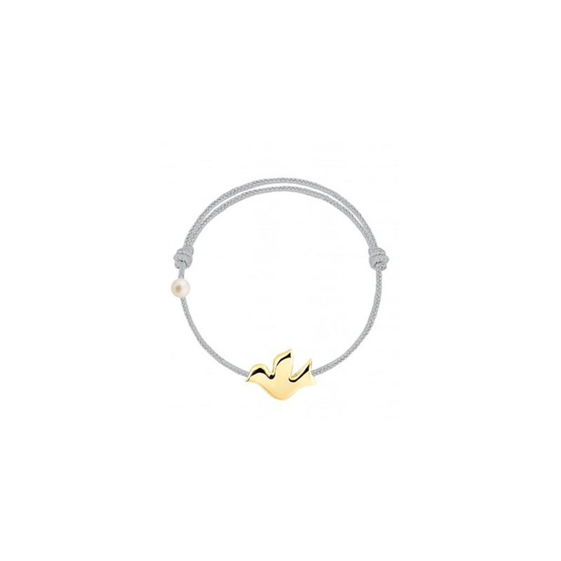 Bracelet cordon Claverin La Colombe enfant or jaune perle blanche