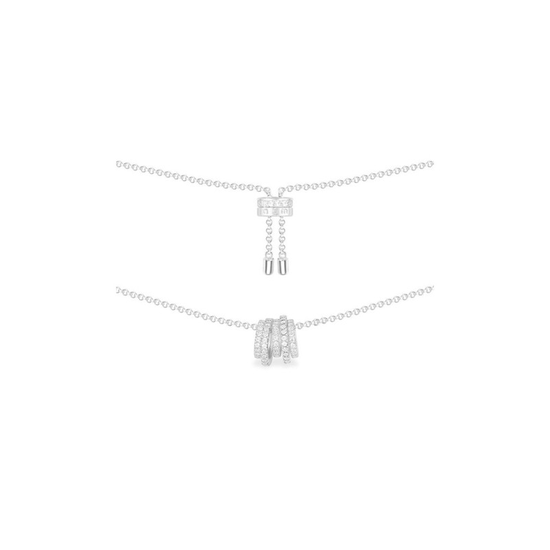 Collier APM Monaco Croisette ajustable anneaux blancs argent