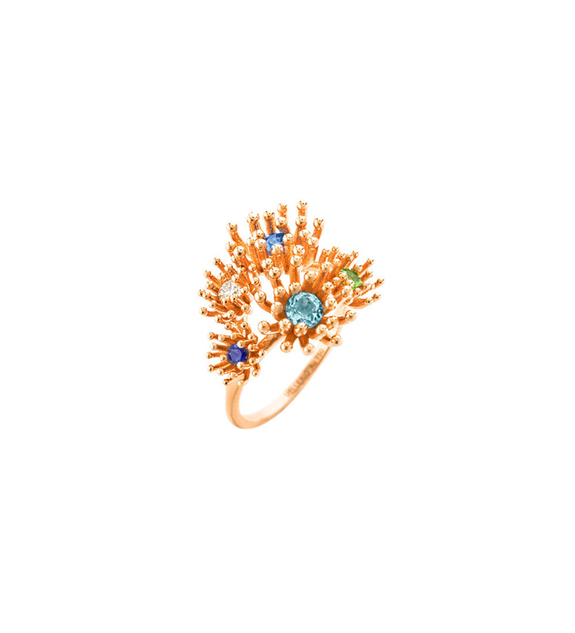 Bague Mellerio Le Petit Cactus Bleu 5 motifs or rose saphirs topaze tsavorite et diamant