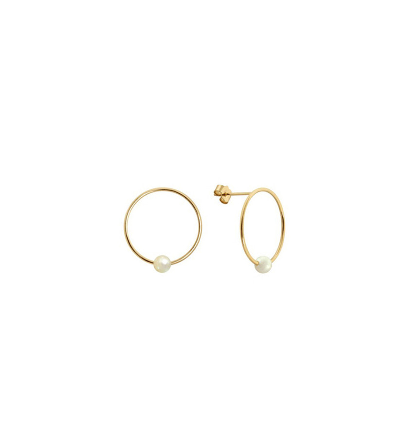 Boucles d'oreilles Claverin BO Ring or jaune perle blanche