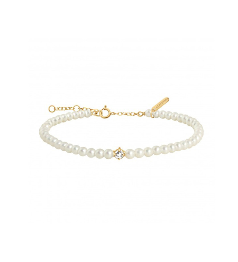 Bracelet Claverin Fresh Princess or jaune perles blanches diamant