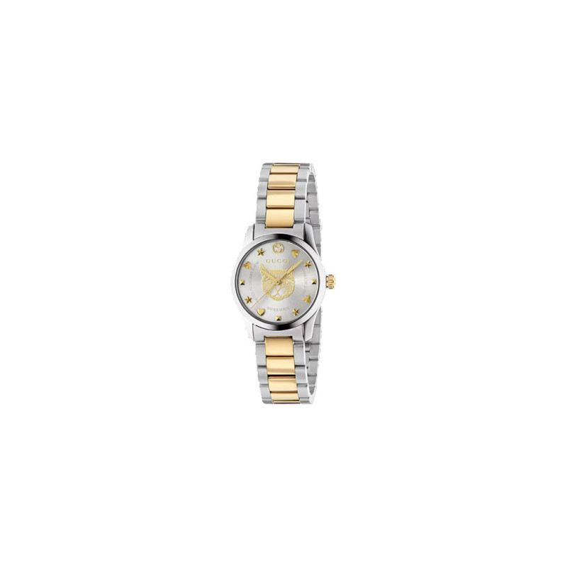 Montre Gucci G-Timeless 27mm quartz acier cadran brossé argenté bracelet acier et PVD or jaune acier