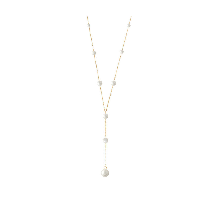 Collier Claverin Pearl Drop or jaune perles blanches