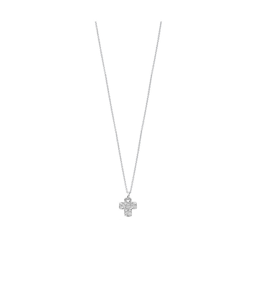 Pendentif croix Mademoiselle Frojo or blanc pavé diamants