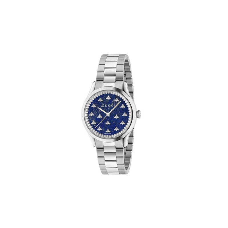 Montre Gucci G-Timeless quartz 32mm acier cadran lapis-lazuli bleu foncé avec abeilles bracelet acier