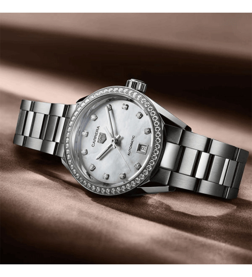 Montre TAG Heuer Carrera Date Automatique Cadran Blanc Bracelet en acier poli 29 mm