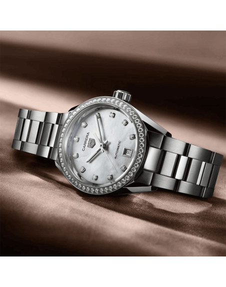 Montre TAG Heuer Carrera Date Automatique Cadran Blanc Bracelet en acier poli 29 mm