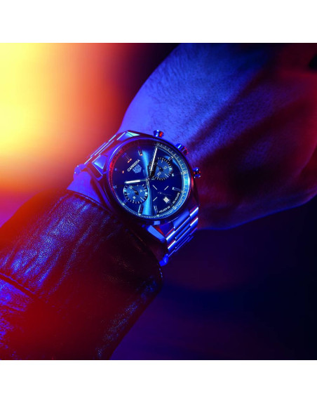 Montre TAG Heuer Carrera Chronographe Automatique Cadran bleu Bracelet acier acier 42 mm