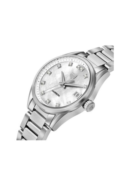 Montre TAG Heuer Carrera quartz Cadran en nacre blanche avec index diamants Bracelet en acier 36 mm