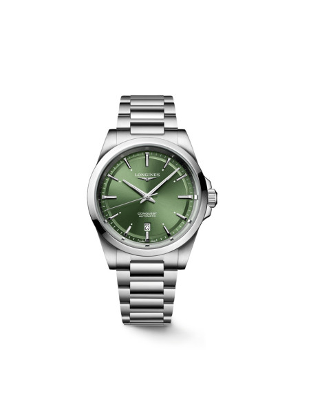 Montre Longines Conquest automatique cadran Sunray Green bracelet acier 41mm