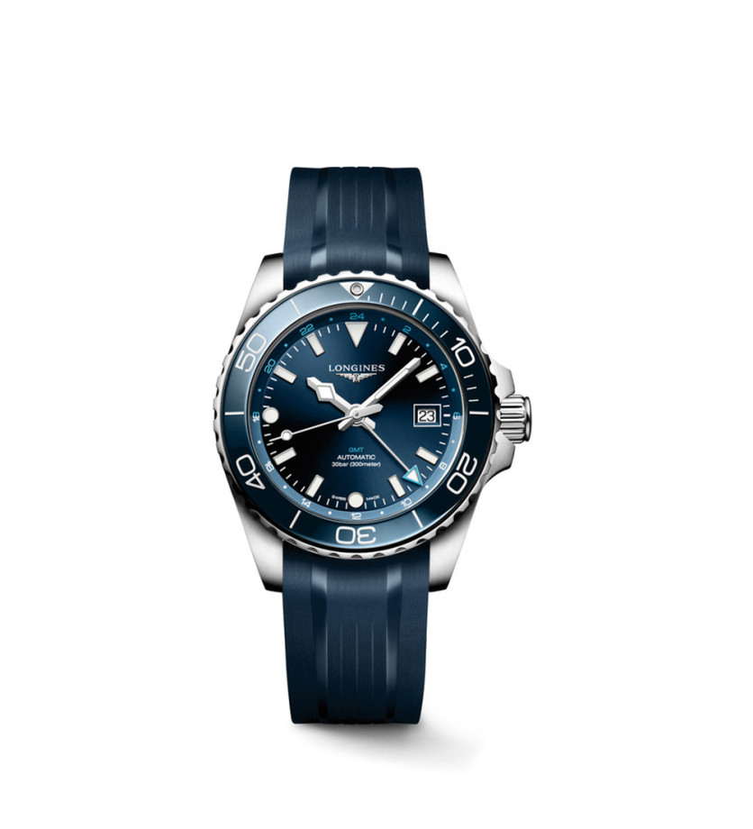 Montre Longines Hydroconquest GMT automatique cadran bleu bracelet caoutchouc bleu 41mm