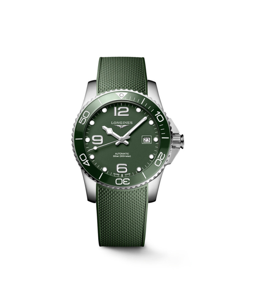 Montre Longines Hydroconquest automatique cadran vert mat bracelet caoutchouc vert 41mm
