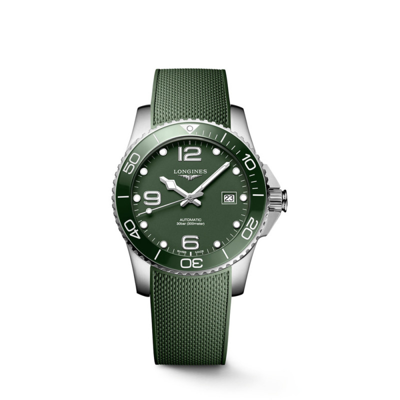 Montre Longines Hydroconquest automatique cadran vert mat bracelet caoutchouc vert 41 mm