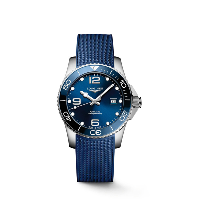 Montre Longines Hydroconquest automatique cadran bleu bracelet caoutchouc bleu 41 mm