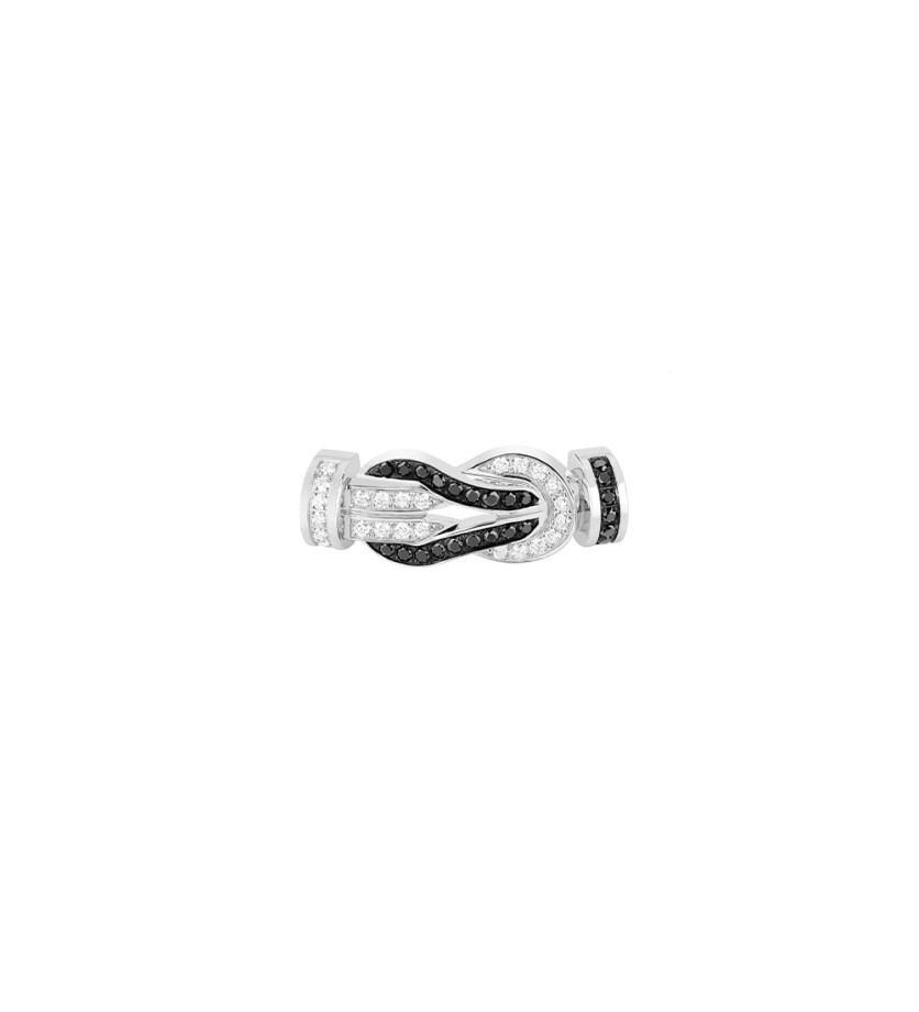 Boucle Fred Chance Infinie or blanc full pavé diamants noirs et blancs MM