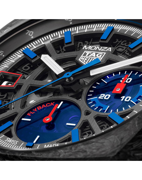 Montre TAG Heuer Monza Flyback Chronometer Automatique Cadran squelette Bracelet caoutchouc noir 42 mm