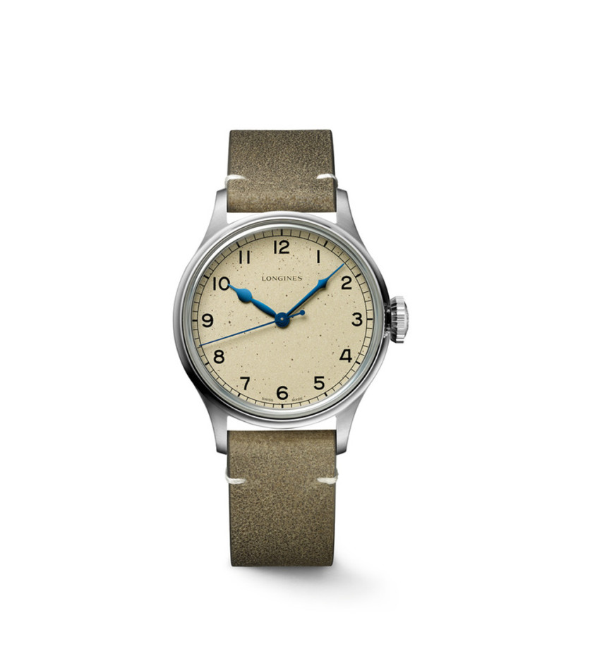 Montre Longines The Longines Heritage Military automatique cadran argenté bracelet cuir vert 38,5mm