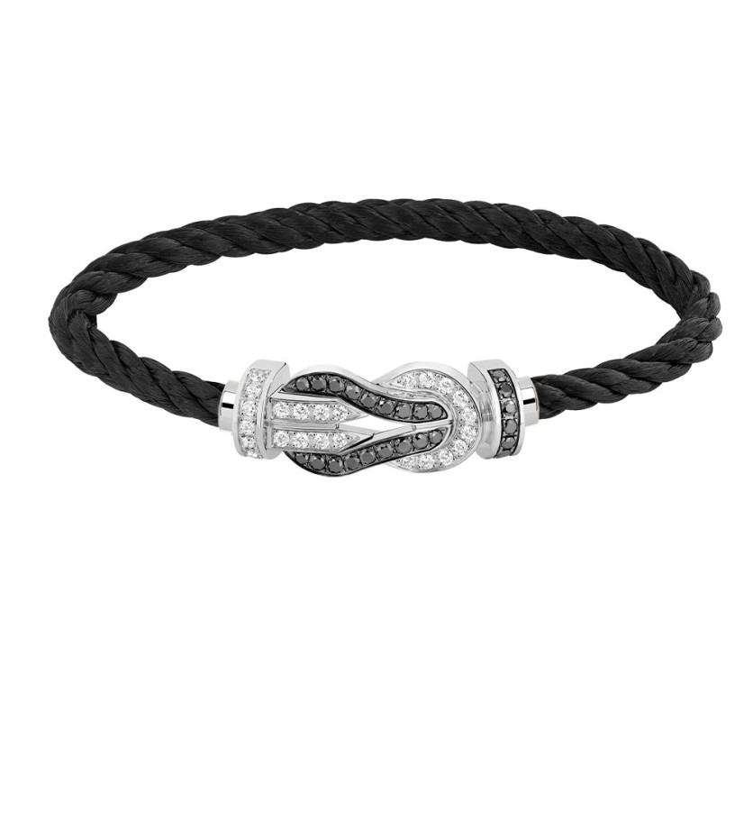 Boucle Fred Chance Infinie or blanc full pavé diamants noirs et blancs GM