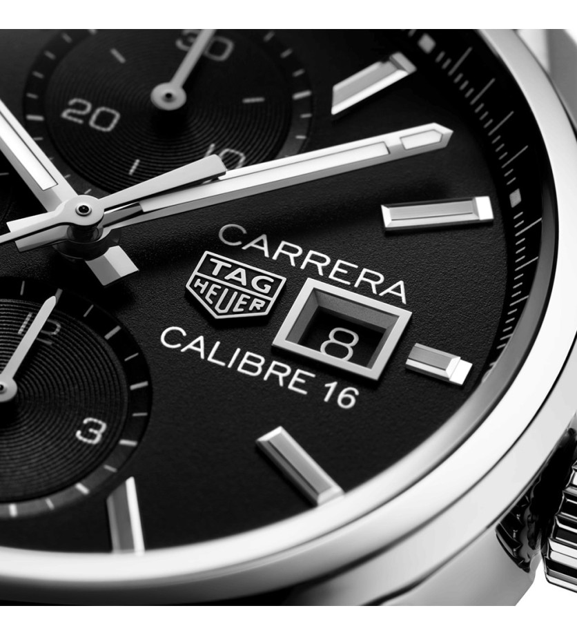 Montre TAG Heuer Carrera Chronographe Automatique Cadran noir en opaline Bracelet en acier satiné 41mm