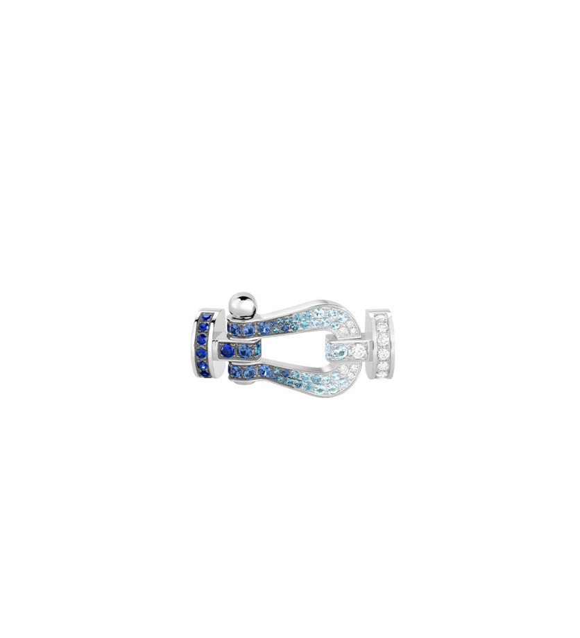 Manille Fred Force 10 or blanc full pavé saphirs topazes aigues marines et diamants GM