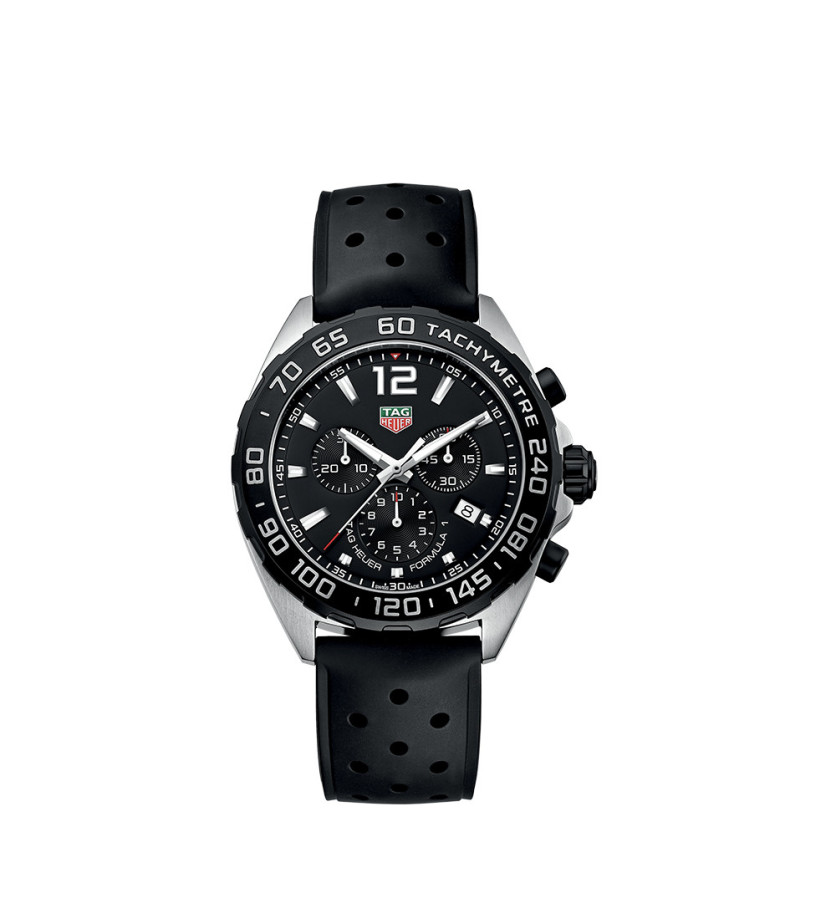 Montre TAG Heuer Formula 1 Chronographe à quartz Cadran acier noir Bracelet caoutchouc noir 43 mm
