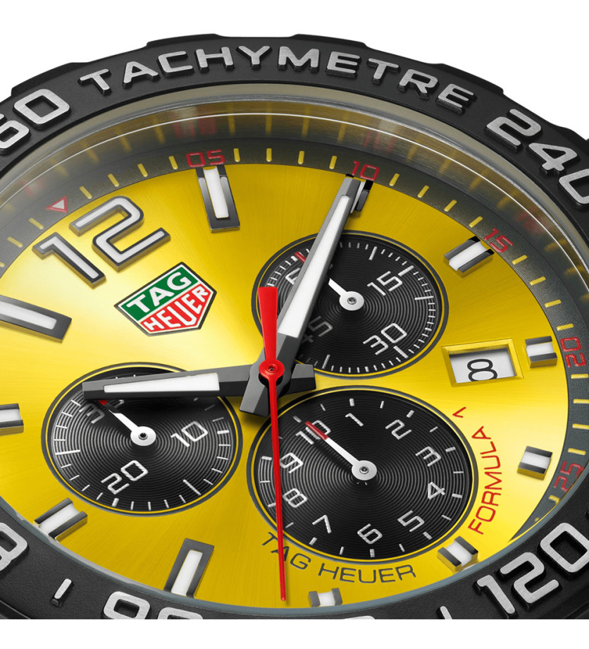 Montre TAG Heuer Formula 1 Chronographe à quartz Cadran jaune soleillé Bracelet caoutchouc 43mm