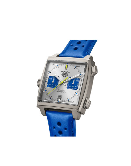 Montre TAG Heuer Monaco Racing Blue Chronographe Automatique Bracelet en cuir bleu Cadran gris 39 mm