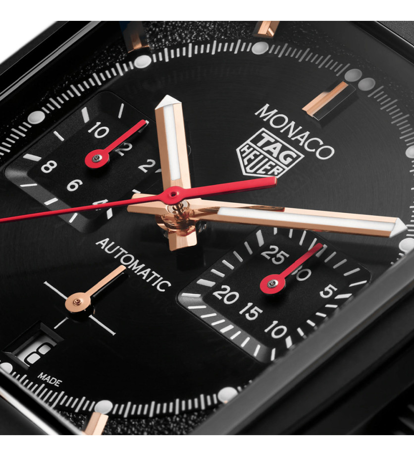 Montre TAG Heuer Monaco Edition Spéciale Automatique Cadran noir Bracelet cuir noir 39 mm