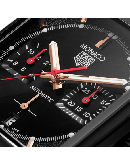 Montre TAG Heuer Monaco Edition Spéciale Automatique Cadran noir Bracelet cuir noir 39 mm