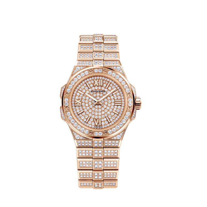 Montre Chopard Alpine Eagle automatique cadran diamants bracelet or rose et diamants 36mm