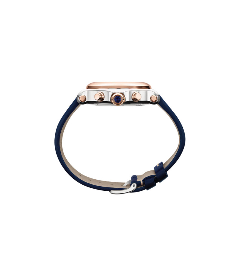 Montre Chopard Happy Sport Chrono cadran en or rose satiné soleil bracelet en cuir de veau bleu 40mm
