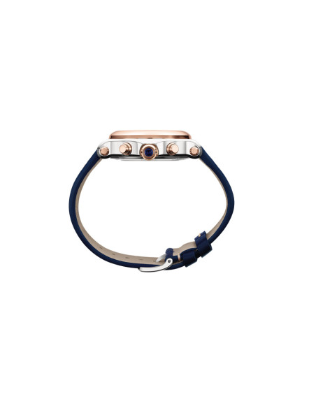 Montre Chopard Happy Sport Chrono cadran en or rose satiné soleil bracelet en cuir de veau bleu 40mm