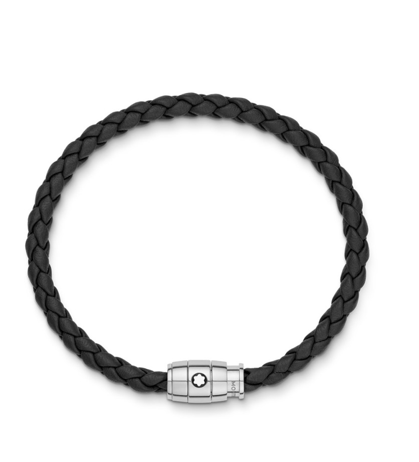 Bracelet Montblanc en acier et cuir noir avec fermeture à 3 anneaux