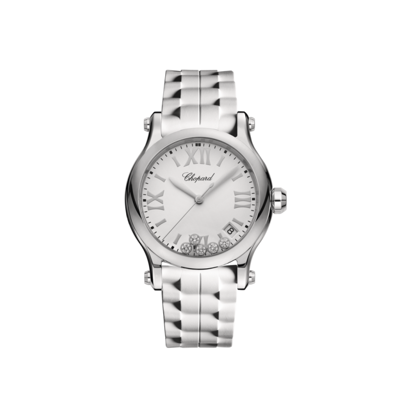 Montre Chopard Happy Sport quartz cadran blanc bracelet caoutchouc blanc 36 mm