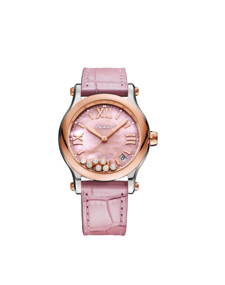 Montre Chopard Happy Sport cadran en nacre rose perlée et diamants bracelet acier inoxydable 36mm