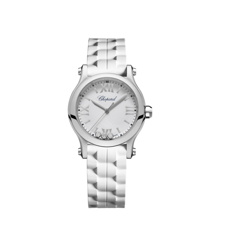Montre Chopard Happy Sport quartz cadran blanc bracelet caoutchouc 30 mm