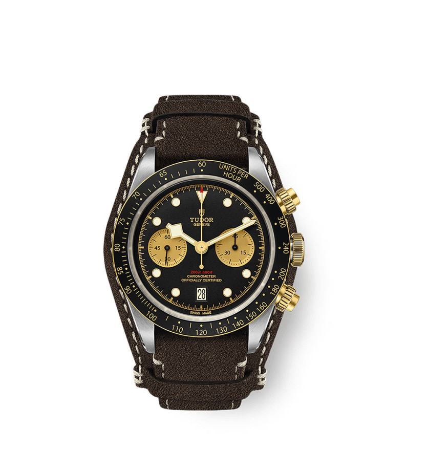 Montre Tudor Black Bay Chrono S&G automatique cadran noir bracelet en cuir brun 41 mm