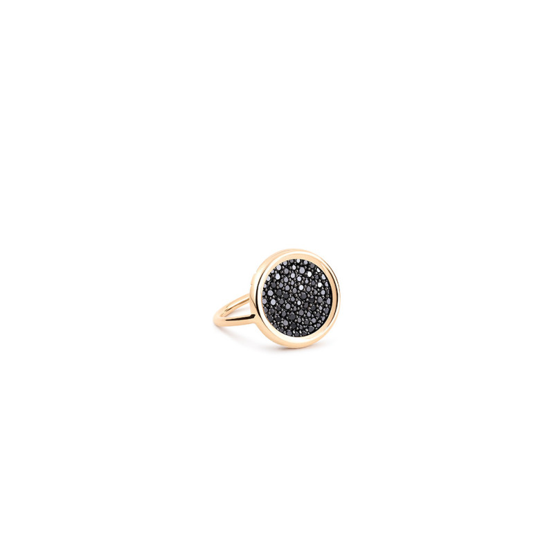 Bague Ginette NY Disc Ring Baby Or Rose Diamants Noir