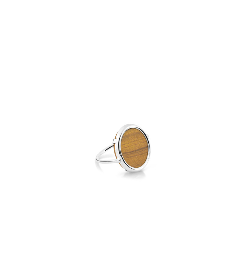 Bague Ginette NY Disc Ring or blanc oeil de tigre
