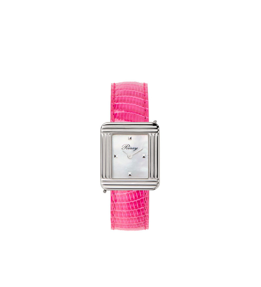 Montre Poiray Ma Première 27mm quartz cadran nacré bracelet Lézard rose