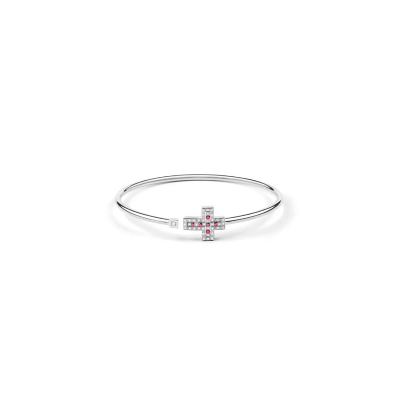 Bracelet croix Belle Epoque or gris diamants rubis taille L