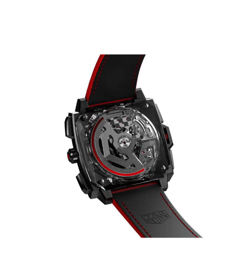 Montre TAG Heuer Monaco Split-Seconds Chronograph automatique cadran opaline bracelet en cuir de veau rouge 41 mm