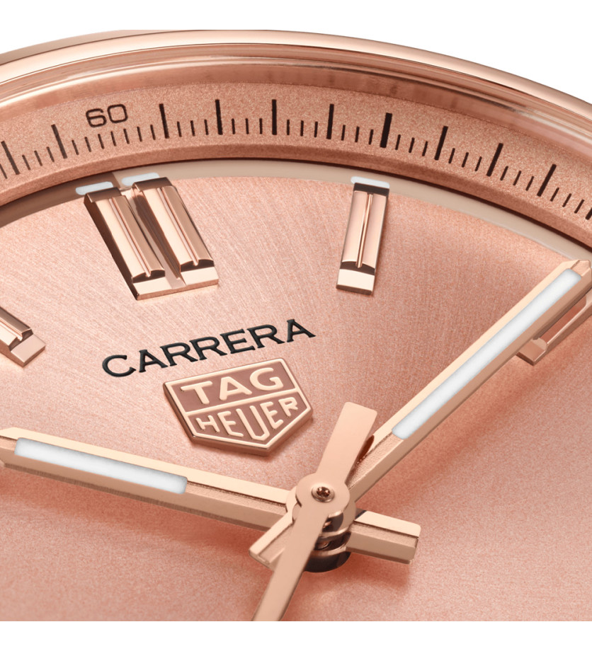 Montre Tag Heuer Carrera Date automatique cadran rose bracelet en acier et or rose 36mm