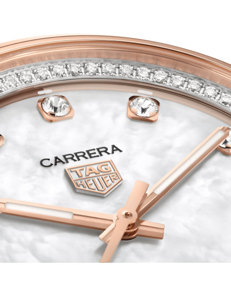 Montre TAG Heuer Carrera Date automatique cadran nacre blanche bracelet acier et or rose 36 mm